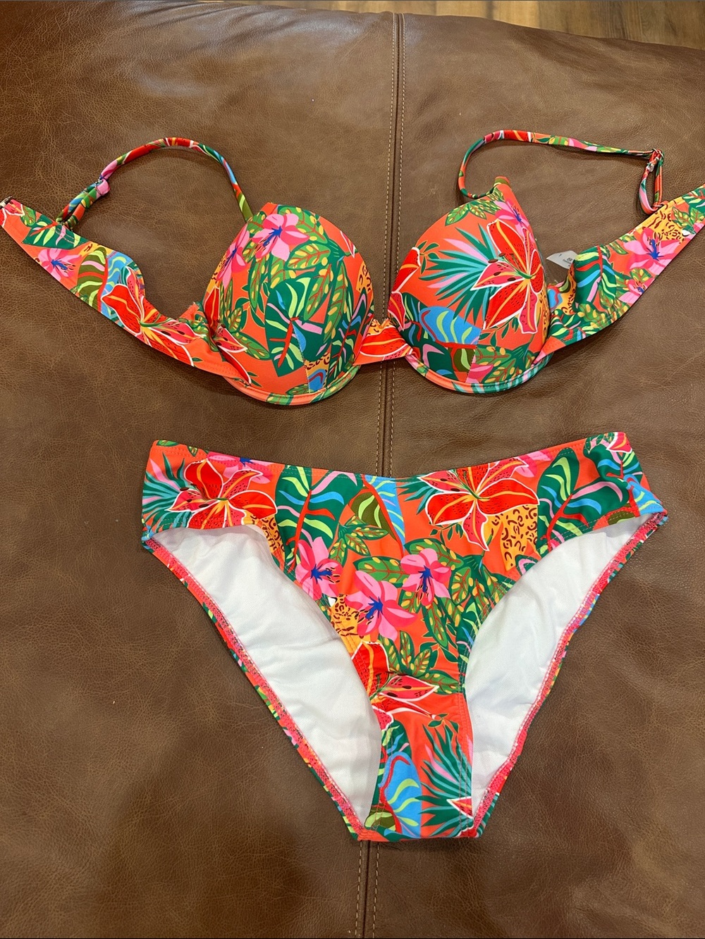 SHEIN Red Tropical Floral Push-Up Bikini Set